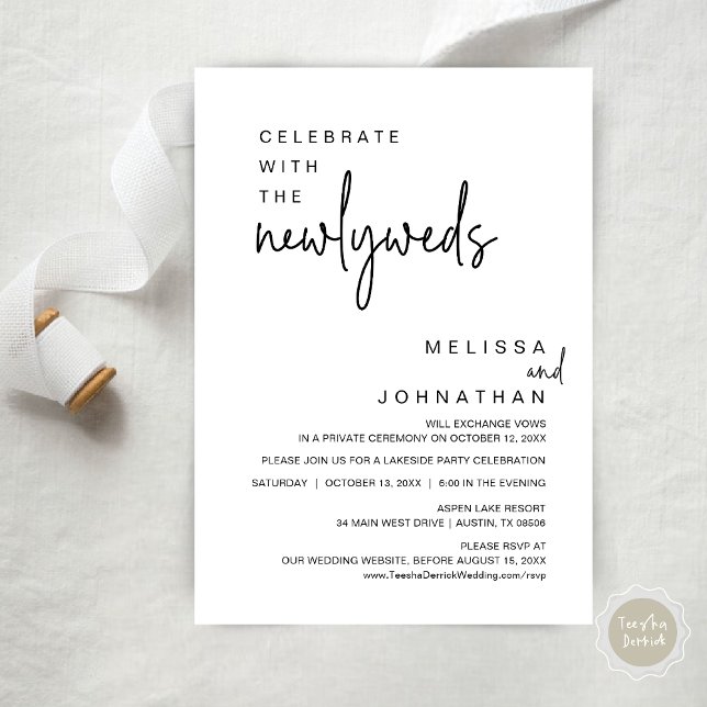 Feiern mit den Neugeborenen, Hochzeitsfeier Einladung (Celebrate With The Newlyweds, Modern Wedding Party Invitation Card, PDF, in Black and White)