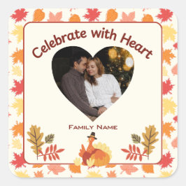 Feiern mit Herz - Familienname und Foto Quadratischer Aufkleber