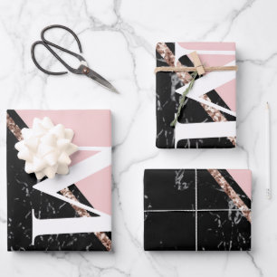 Feiern mit rosa und schwarzem Marmor Geschenkpapier Set