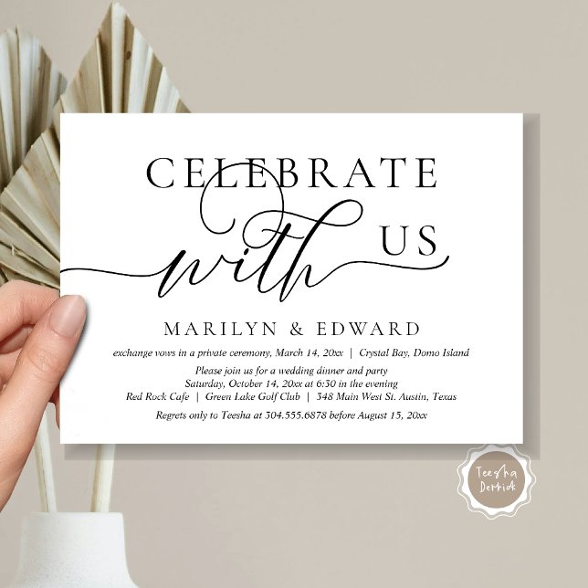 Feiern mit uns, Hochzeitsfeier Party Einladung (Celebrate with us, Wedding Elopement Party Invitation Card, Modern Romantic, Black and White themed.)
