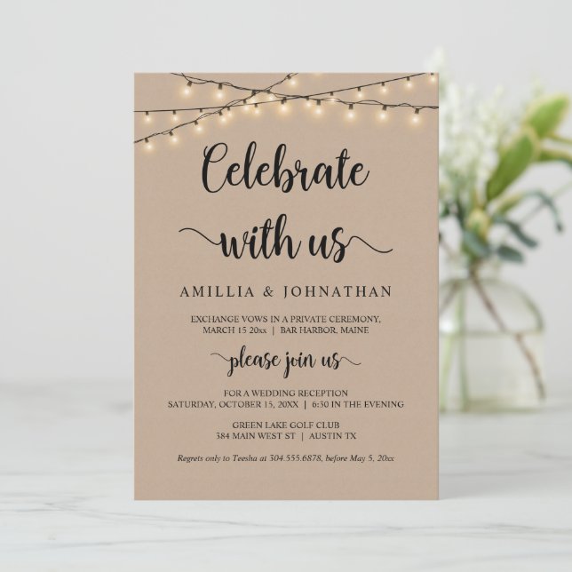 Feiern mit uns, Rustic Elopement Party Invitati Einladung (Stehend Vorderseite)