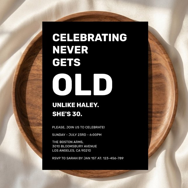 Feiern nie wird alt lustig 30. Geburtstag Einladung (Von Creator hochgeladen)