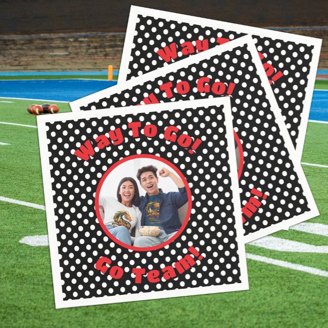 Feiern Schwarz/Weiß Polka Dots Red Trim Serviette (Von Creator hochgeladen)