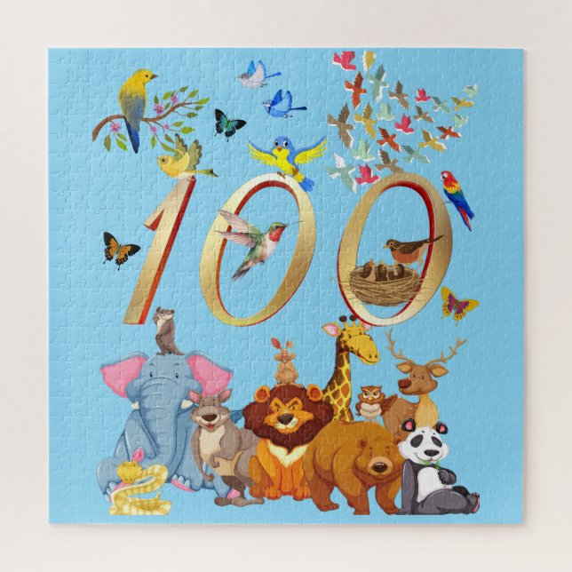 Feiern Sie 100 Schultage mit Wildtieren Puzzle (Vertikal)
