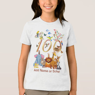 Feiern Sie 100 Schultage mit Wildtieren Tri-Blend Shirt