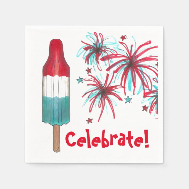 Feiern Sie! 4. Juli Patriotic Rocket Pop Popsicle Serviette (Vorderseite)