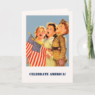 Feiern Sie Amerika, 4. Juli Vintage-Kunst Karte