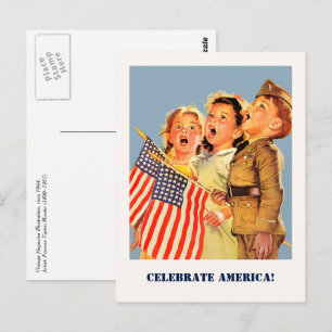 Feiern Sie Amerika, 4. Juli Vintage-Kunst Postkarte