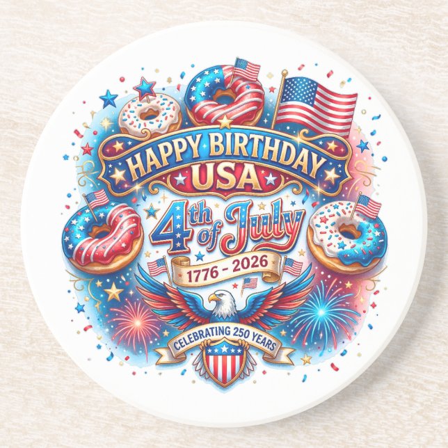 Feiern Sie Amerikas 250. Geburtstag mit Donut Getränkeuntersetzer (Vorne)