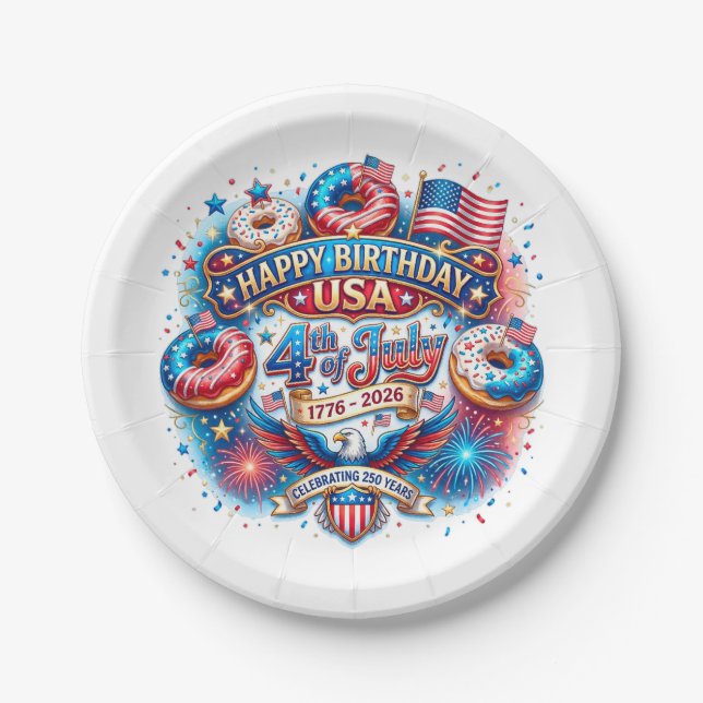 Feiern Sie Amerikas 250. Geburtstag mit Donut Pappteller (Vorderseite)