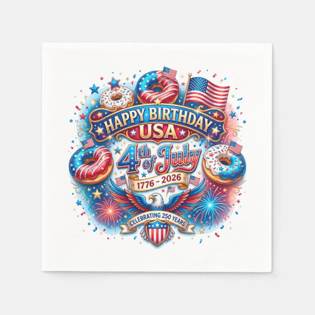 Feiern Sie Amerikas 250. Geburtstag mit Donut Serviette (Vorderseite)