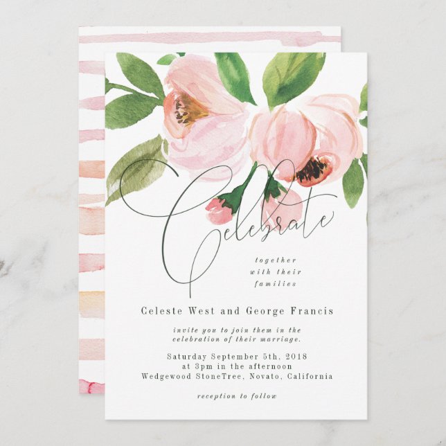 Feiern Sie Aquarell. Einladung (Vorne/Hinten)