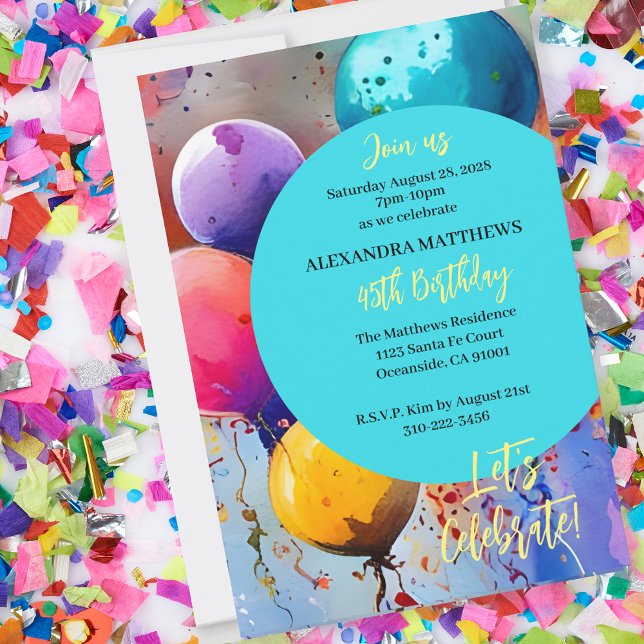 Feiern Sie! Benutzerdefinierter Text Einladung (This colorful balloon and confetti invitation is perfect for any occasion with your custom text.)