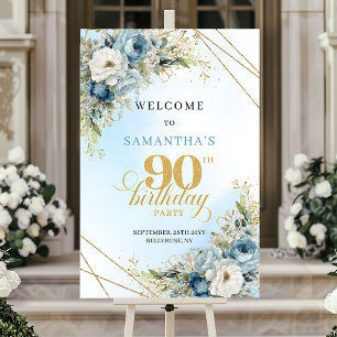 Feiern Sie Boho staubblau gold 90 Geburtstagsgruß Poster