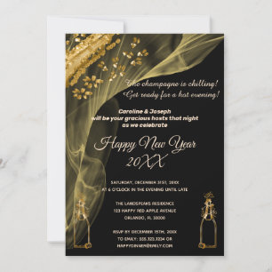 Feiern Sie das neue Jahr Black & Gold Bubbly Champ Einladung