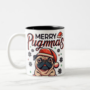 Feiern Sie den Geist des Weihnachts-Mops Hund Zweifarbige Tasse