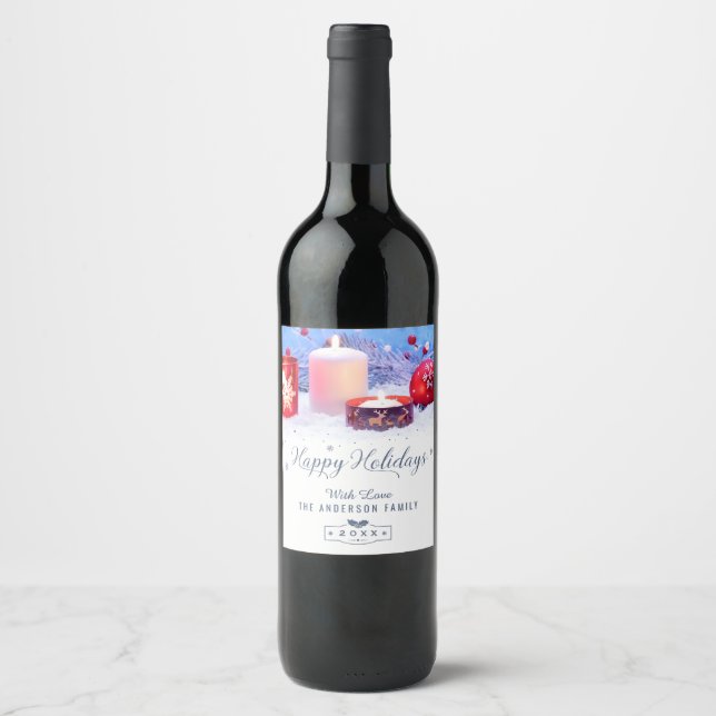 Feiern Sie die Jahreszeit Friedlich Happy Holiday  Weinetikett (Vorderseite)