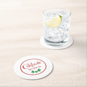 Feiern Sie die Jahreszeit  Rot und Weiß Runder Pappuntersetzer