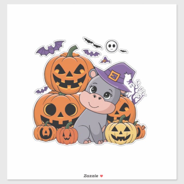 Feiern Sie ein Hippo Halloween mit Moo Deng! Long  Aufkleber (Blatt)