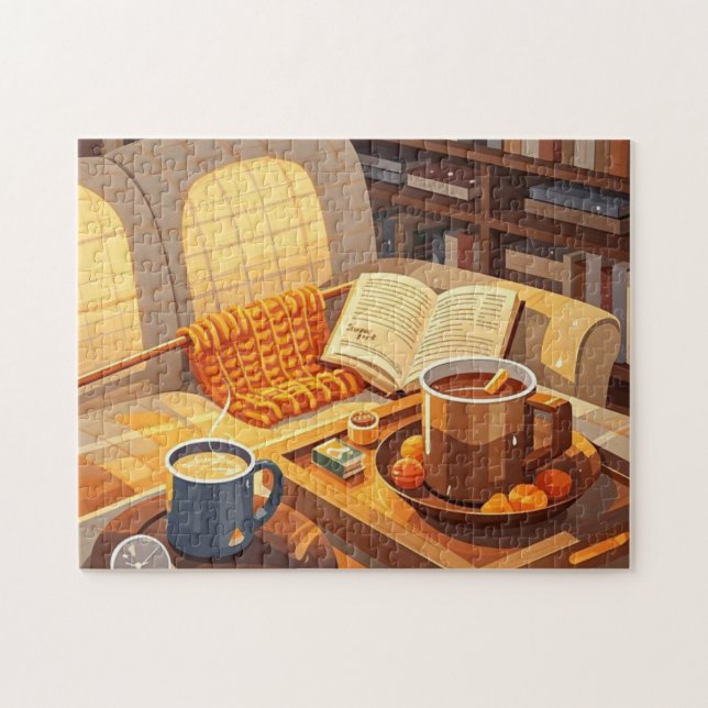 Feiern Sie gemütliche Nächte aus Strickdecke und w Puzzle (Horizontal)