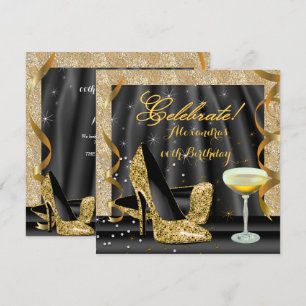 Feiern Sie Goldene Schwarze Glitter-Absätze Champa Einladung