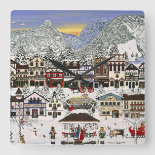 Feiern Sie Ihren Urlaub in Leavenworth Quadratische Wanduhr