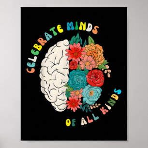 Feiern Sie Köpfe aller Art Florale Farben Neurodi Poster