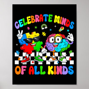 Feiern Sie Köpfe aller Art Gehirn Autismus-Bewusst Poster