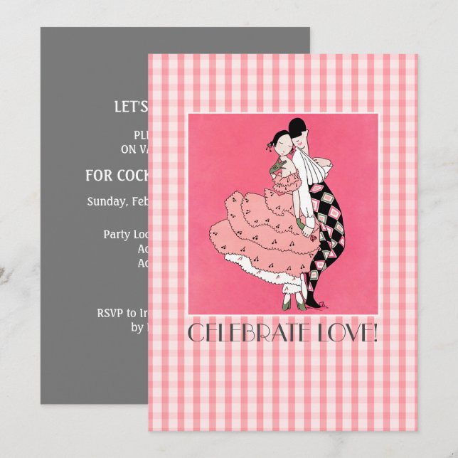 Feiern Sie Liebe! Art Deco Valentine's Day Party Einladung (Vorne/Hinten)