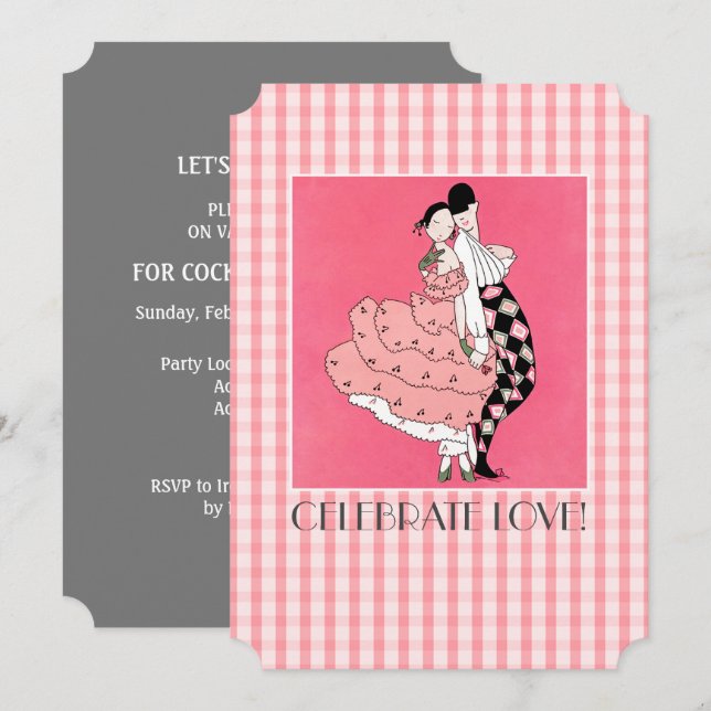 Feiern Sie Liebe! Art Deco Valentine's Day Party Einladung (Vorne/Hinten)