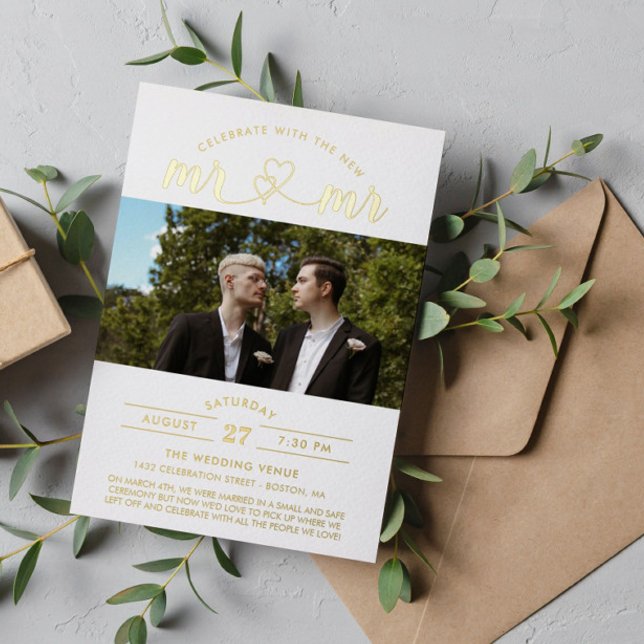 Feiern Sie mit dem neuen Mr. & Mr. Foto Folieneinladung (Von Creator hochgeladen)