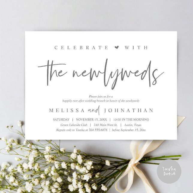 Feiern Sie mit den Neuvermählten, Wedding Brunch Einladung (Celebrate with the Newlyweds, Wedding Brunch Invitation Card, PDF, in modern dark grey)