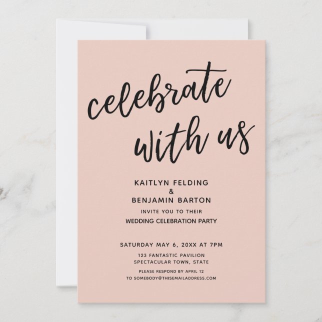 Feiern Sie mit der Lässigen Blush Pink Wedding Par Einladung (Vorderseite)