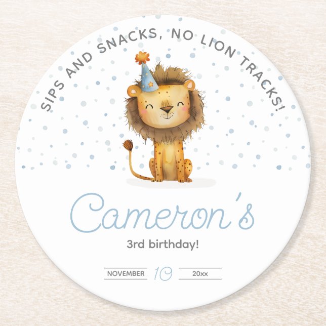 Feiern Sie mit einem Roar! Jungs Löwe zum Geburtst Runder Pappuntersetzer (Vorderseite)