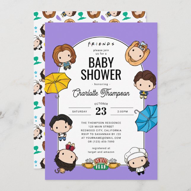 Feiern Sie mit Freunden! Chibi Art Baby Shower Einladung (Vorne/Hinten)