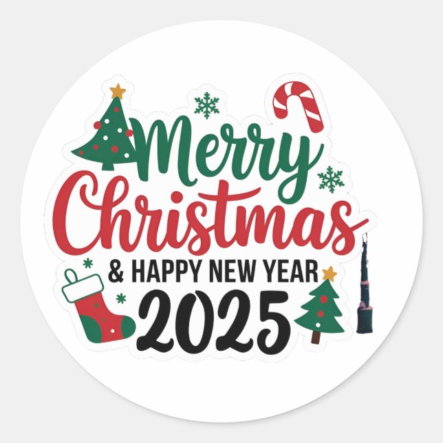 Feiern Sie mit jedem Stick: Neues Jahr 2025 Sticke Runder Aufkleber (Vorderseite)