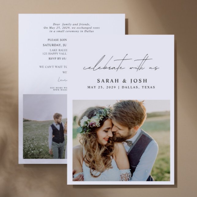 Feiern Sie mit uns 2 Foto Hochzeitsempfang Ankündigung (Personalize this wedding reception invite with your photos & personal deets - simple, easy, done!
)