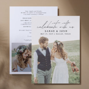 Feiern Sie mit uns 2 Foto Hochzeitsempfang Ankündigung
