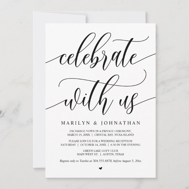 Feiern Sie mit uns, Black, Wedding Elopement Party Einladung (Vorderseite)