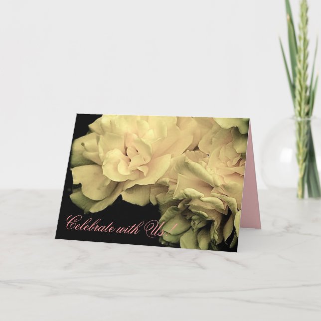 Feiern Sie mit uns! Einladungskarte für antike Ros (Vorderseite)