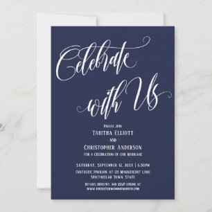 Feiern Sie mit Uns Elaborate Schrift Navy Blau Einladung