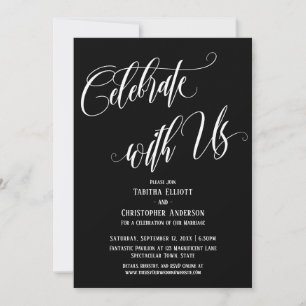 Feiern Sie mit Uns Elaborate Schrift Weiß auf Schw Einladung