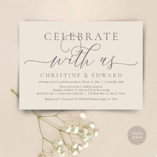Feiern Sie mit uns, Elopement Party, Creme und Gra Einladung