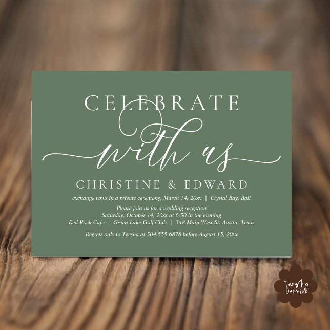 Feiern Sie mit uns, Elopement Party, Sage Green Einladung (Celebrate with us, Romantic Modern Wedding Elopement Invitation Card, PDF, in Sage Green)