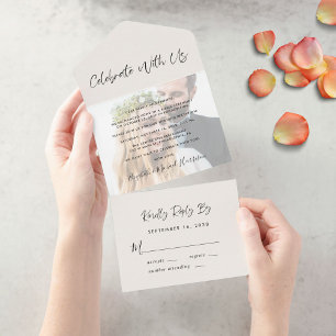 Feiern Sie mit uns Foto-Cremé-Hochzeitsempfang All In One Einladung