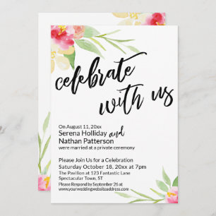 Feiern Sie mit uns Handwriting & Aquarellfarben-Bl Einladung