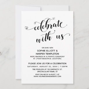Feiern Sie mit uns Hearts Calligraphy Empfang Einladung