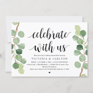 Feiern Sie mit uns, Hochzeit Probe Dinner Einladung