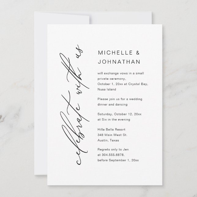 Feiern Sie mit uns, Hochzeitliches Abendessen Part Einladung (Vorderseite)