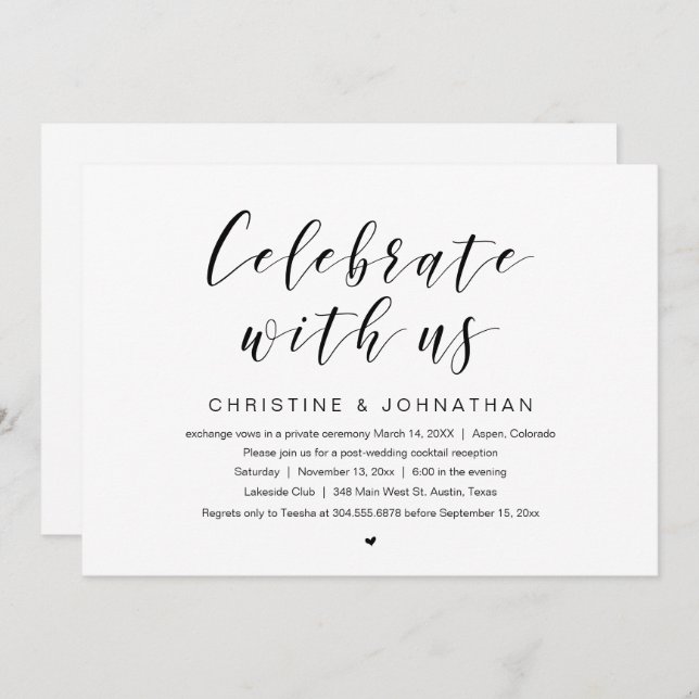 Feiern Sie mit uns, Hochzeitsfeier, Elopement Part Einladung (Vorne/Hinten)